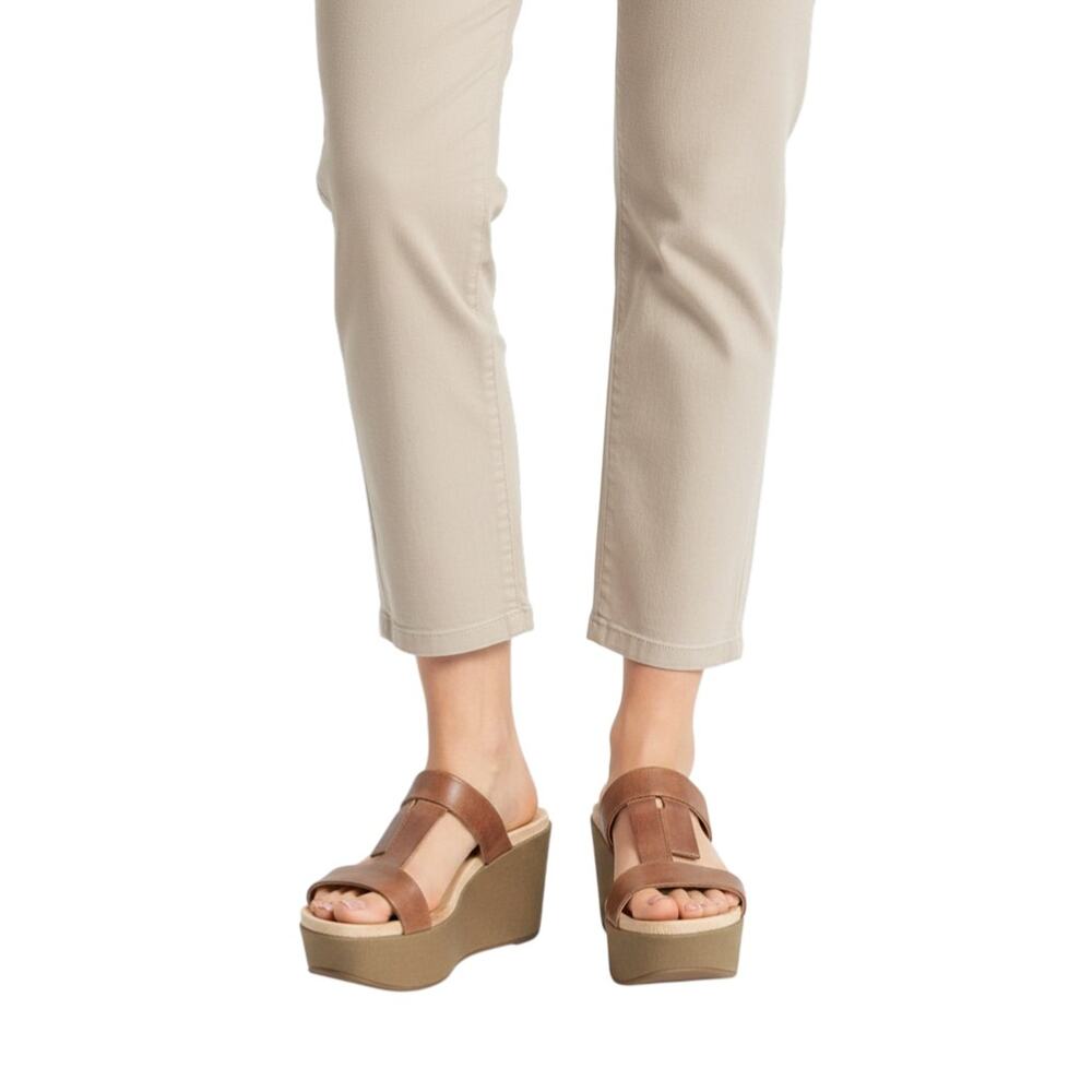 Antelope Brown Rectangle-Front Karas Slip-On Leather Sandals, 37/US7